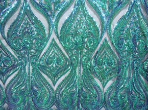  Green/Pearl Fancy Embroidery & 2mm Sequins on Mesh