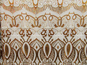  White/Gold Fancy Embroidery & 2mm Sequins on Mesh