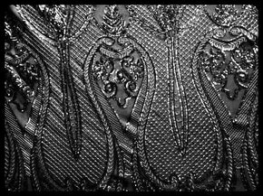  Black Fancy Embroidery & 2mm Sequins on Polyester Mesh