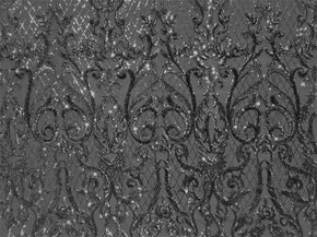  Black Fancy Embroidery & 2mm Sequins on Polyester Mesh