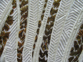  White/Gold Fancy Two-Tone Palm Leaves 2mm/5mm Sequins on Polyester Spandex
