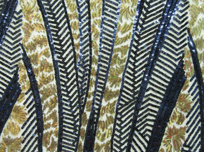  Navy/Gold Fancy Two-Tone Palm Leaves 2mm/5mm Sequins on Polyester Spandex