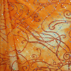 Orange Holographic Wavy Glitter & Sequin on Spandex