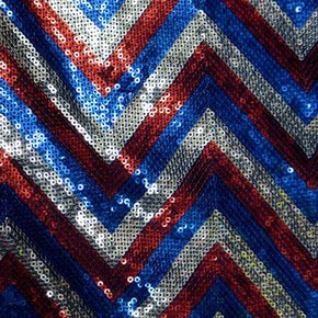 Blue/Silver/Red ZigZag 3mm Sequins on Polyester Spandex