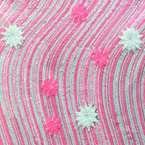  Hot Pink/White Two-Tone Wavy Sequins Pattern on Polyester Mesh
