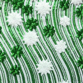  Green/White Two-Tone Wavy Sequins Pattern on Polyester Mesh