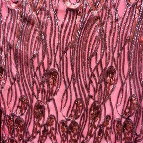  Burgundy Matte Shiny Two-Tone Wavy Sequins Pattern on Polyester Mesh