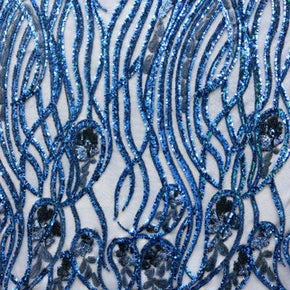  Royal Matte Shiny Two-Tone Wavy Sequins Pattern on Polyester Mesh