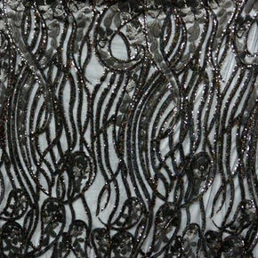  Black Matte Shiny Two-Tone Wavy Sequins Pattern on Polyester Mesh