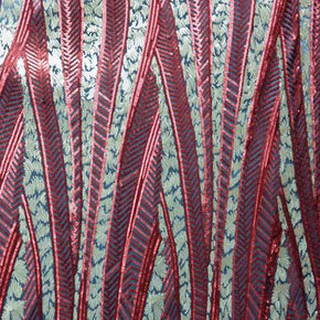  Red/Gold Fancy Two-Tone Palm Leaves 2mm/5mm Sequins on Polyester Mesh