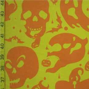  Orange/Yellow Skull Halloween Print on Polyester Spandex