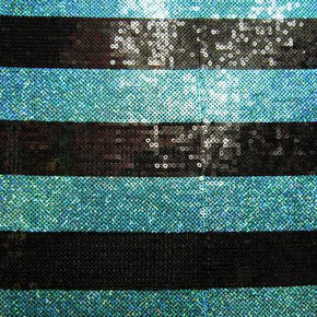  Turquoise/Black Stripe Pattern Sequins on Polyester Spandex