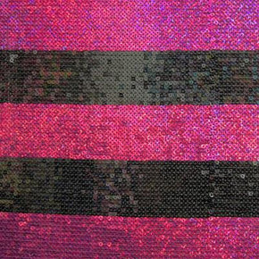  Fuchsia/Black Stripe Pattern Sequins on Polyester Spandex