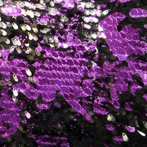  Black/Purple Fancy Sequins Metallic Foil on Stretch Mesh
