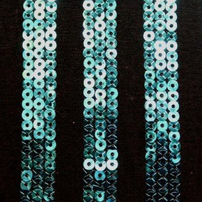  Turquoise/Black Vertical Stripe 5mm Sequins on Polyester Spandex