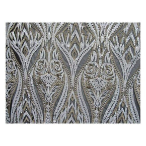  White/Gold Fancy Metallic Thread Embroidery & 2mm/5mm Sequin on Polyester Mesh