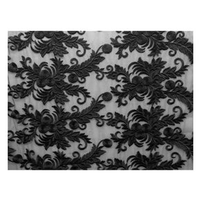  Black Fancy Embroidery with Scalloped Sides on Polyester Mesh
