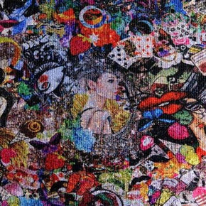 Multi-Colored Cluttered Collage Printed 2mm Sequins on Polyester Mesh