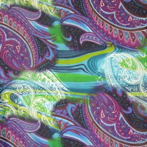  Purple/Blue/Green Ancient Design Collage Printed Chiffon