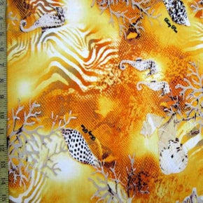  Orange/White Animal Print & Nature Collage Print on Polyester Spandex