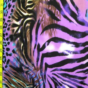  Purple/Black/Gold Animal Print Collage Print on Polyester Spandex