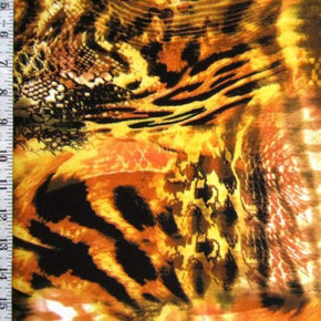  Orange/Black Animal Print Collage Print on Polyester Spandex