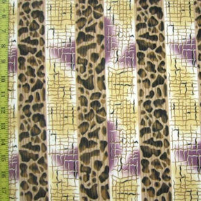  Brown/Purple/Beige Leopard Print & Animal Print on Polyester Spandex
