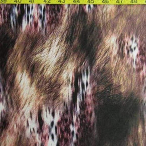  Brown/Pink/White Animal Fur & Print Collage Print on Polyester Spandex