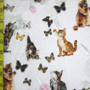 Multi-Colored Cats & Butterflies Print on Polyester Spandex