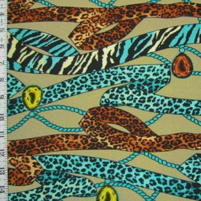  Blue/Black/Tan Animal Print & Jewels Print on Polyester Spandex