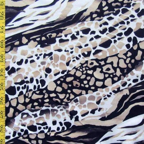  White/Black/Natural Animal Print Collage Print on Polyester Spandex