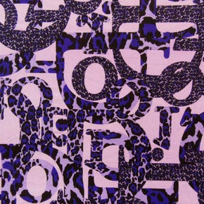  Lavender Animal Print Letters Collage on Polyester Spandex
