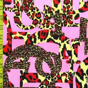  Pink/Yellow Animal Print Letters Collage on Polyester Spandex