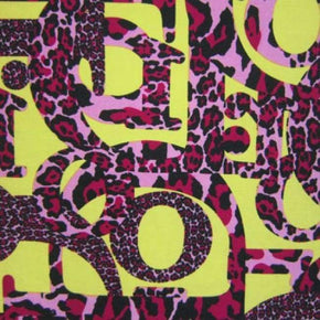  Pink/Yellow Animal Print Letters Collage on Polyester Spandex