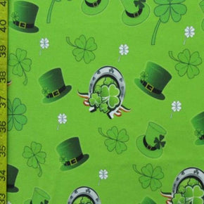  Green Lucky Charms and Top Hats Print on Polyester Spandex
