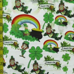  White Lucky Charms and Top Hats Print on Polyester Spandex