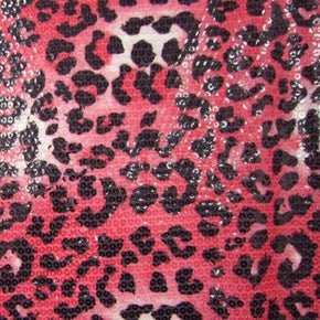  Red/Black Tiny Leopard Print Sequins on Polyester Spandex