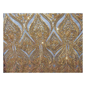  Gold Fancy Embroidery & 2mm Sequins on Mesh