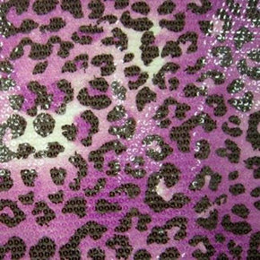  Purple/Black Tiny Leopard Print Sequins on Polyester Spandex