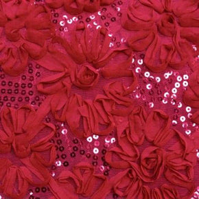  Red Fancy Floral Satin Embroidery Sequin on Lace