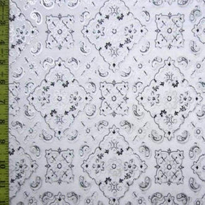  White/Silver Bandana Print Metallic Foil on Nylon Spandex