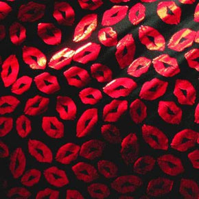  Black/Red Lips & Kisses Printed Holographic on Nylon Spandex