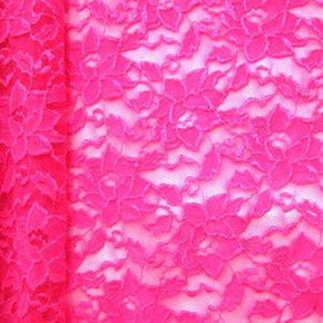 Cali Fabrics  Neon Pink Floral Stretch Lace