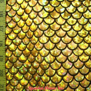  Gold/Black Holographic Big Mermaid Print on Nylon Spandex