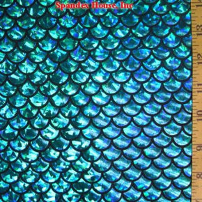  Turquoise/Black Holographic Big Mermaid Print on Nylon Spandex