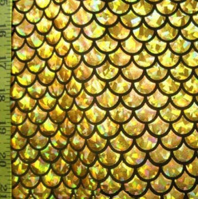 Gold/Black Holographic Big Mermaid Metallic Foil on Nylon Spandex