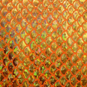  Orange Holographic Big Mermaid Metallic Foil on Nylon Spandex