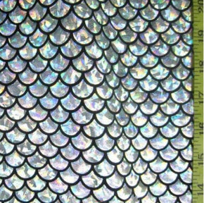  Silver/Black Holographic Big Mermaid Metallic Foil on Nylon Spandex