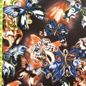 Multi-Colored Bright Butterflies in Dark Sky Print on Polyester Spandex