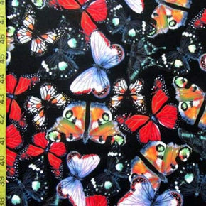 Multi-Colored Matte Butterflies on Black Print on Polyester Spandex